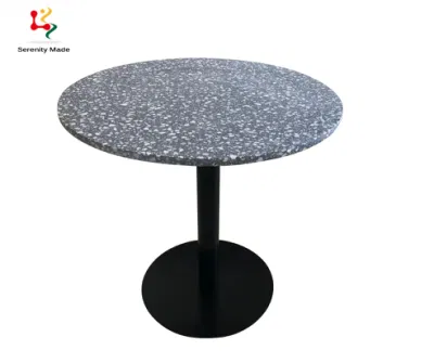 Table de salle à manger en pierre de terrazzo de meubles de café personnalisés avec base en fonte